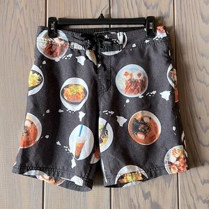 🌺 Wailoa Kids Board Shorts, Hawaiian Plate Lunch Design, Size 12